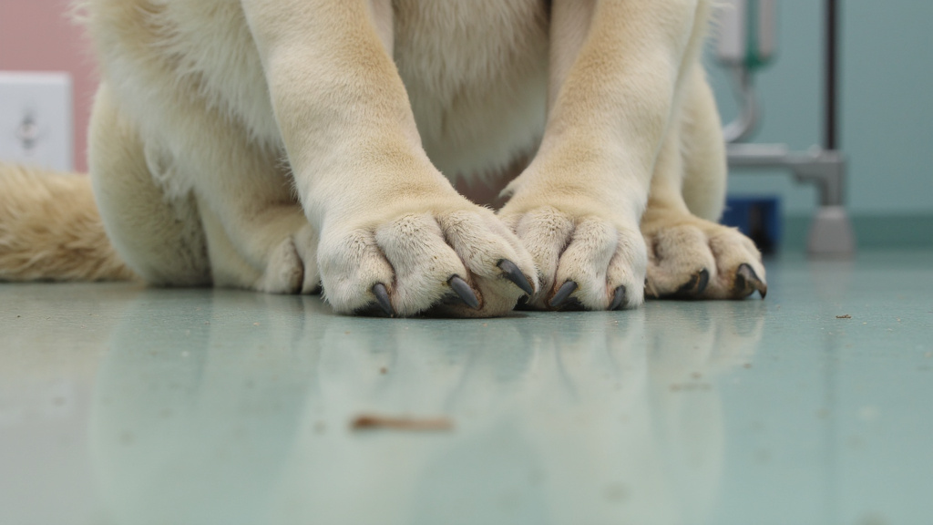Dog Joint Glucosamine Molecules Diagram Close-up of a dog's joint with animated glucosamine molecules in a veterinary clinic.