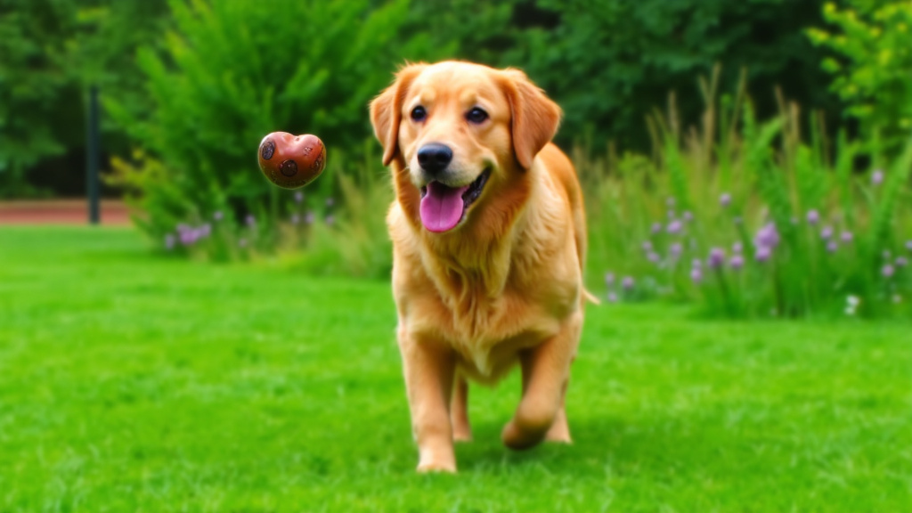 Happy Dog Playing Fetch in Park Happy dog playing fetch in park with owner nearby, offering water and healthy treats