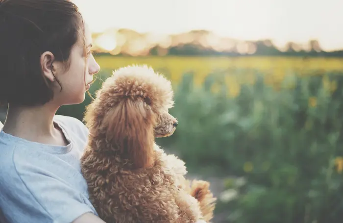 Emotional support dog with her owner